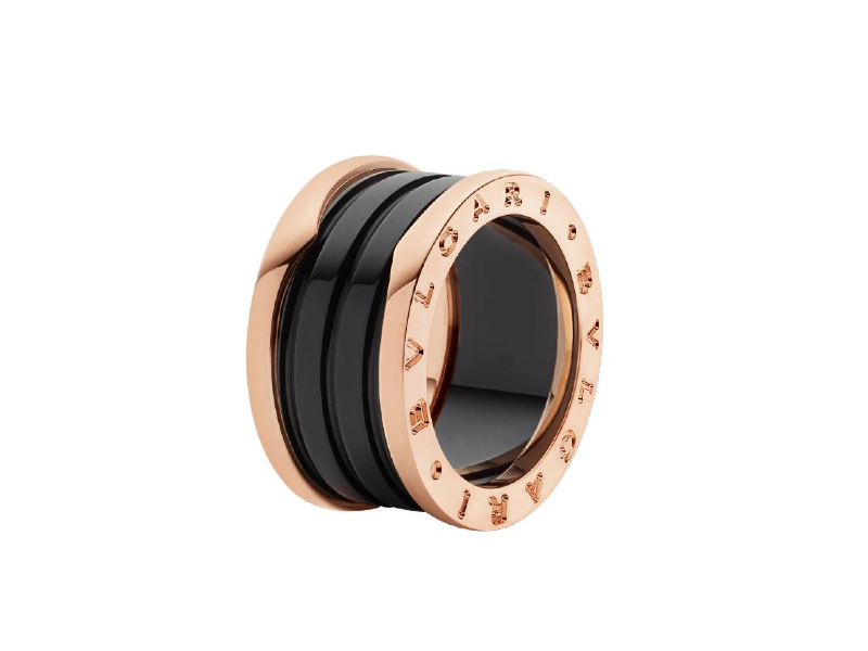 BZERO1 ANELLO ORO ROSA E CERAMICA NERA BULGARI REF AN855563